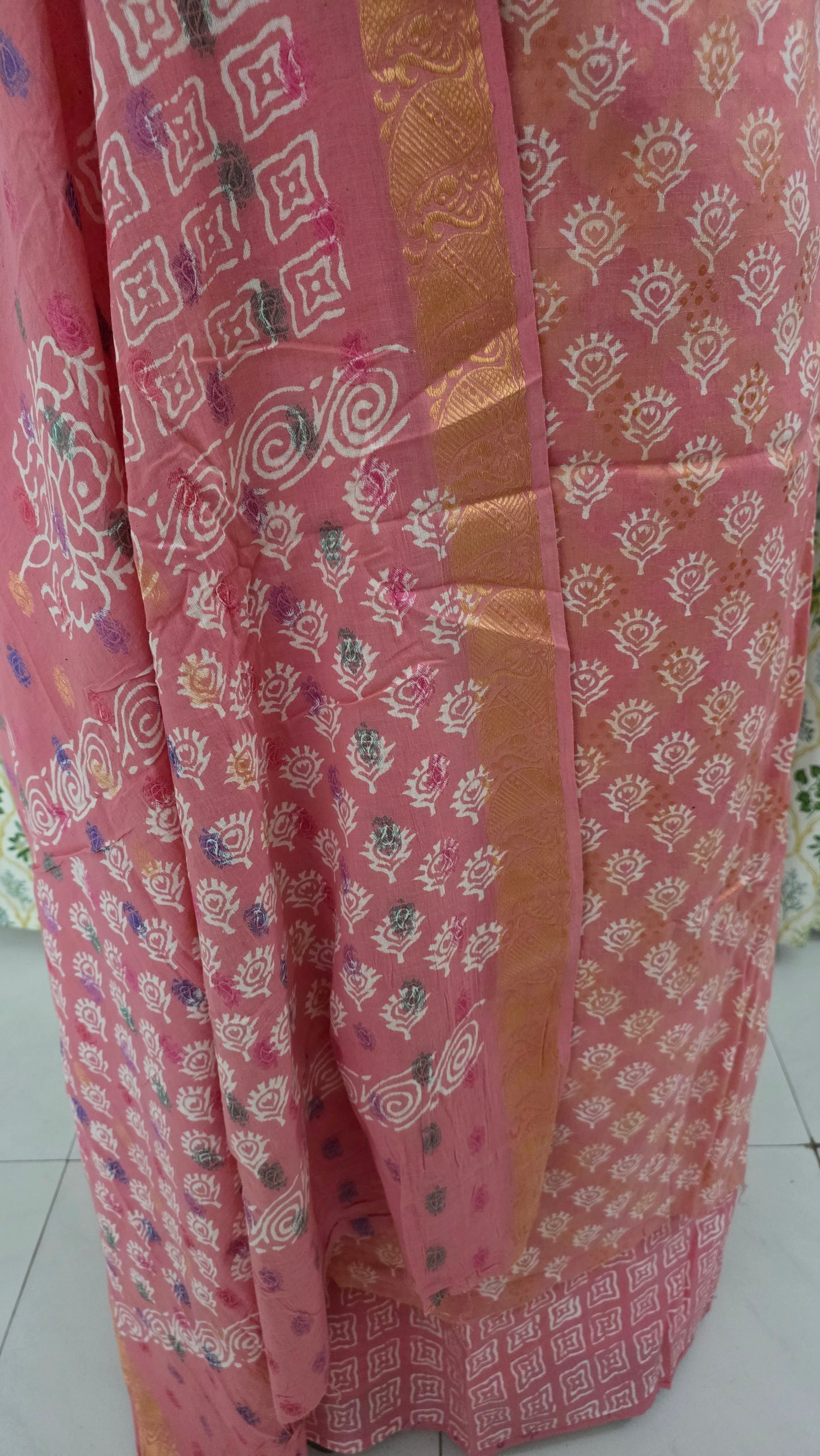 Peachy Pink Pure Cotton Maheshwari Bagh Printed Suit with Dupatta MH49