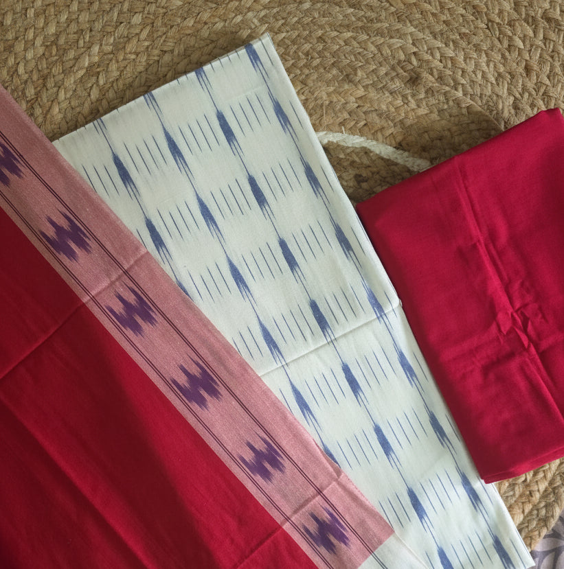 Pochampally Single Ikkat Cream Cotton Dress Material GIK17