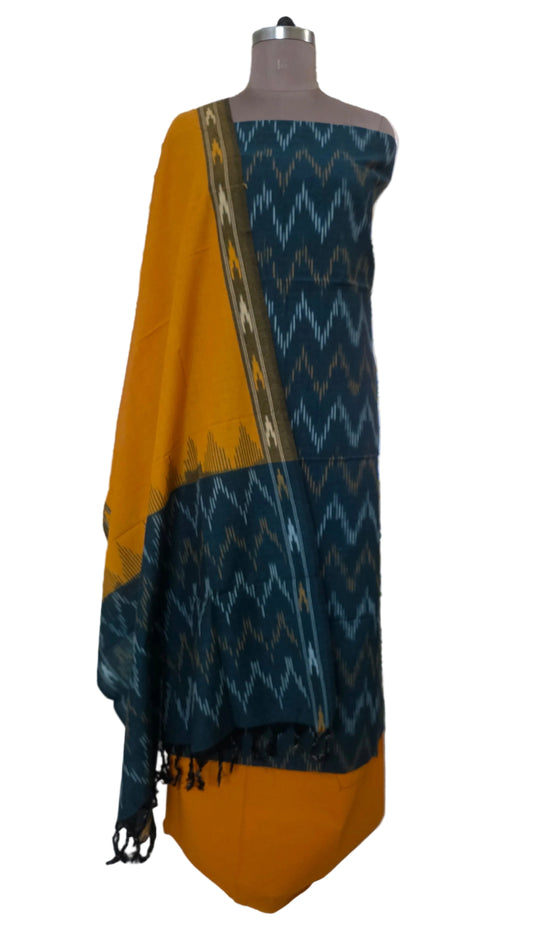 Pochampally Single Ikkat Green Cotton Dress Material GIK18
