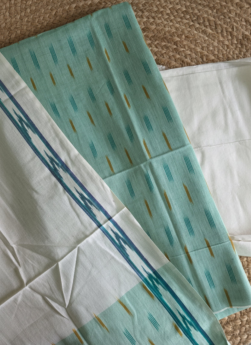 Pochampally Single Ikkat Light Green Cotton Dress Material GIK20
