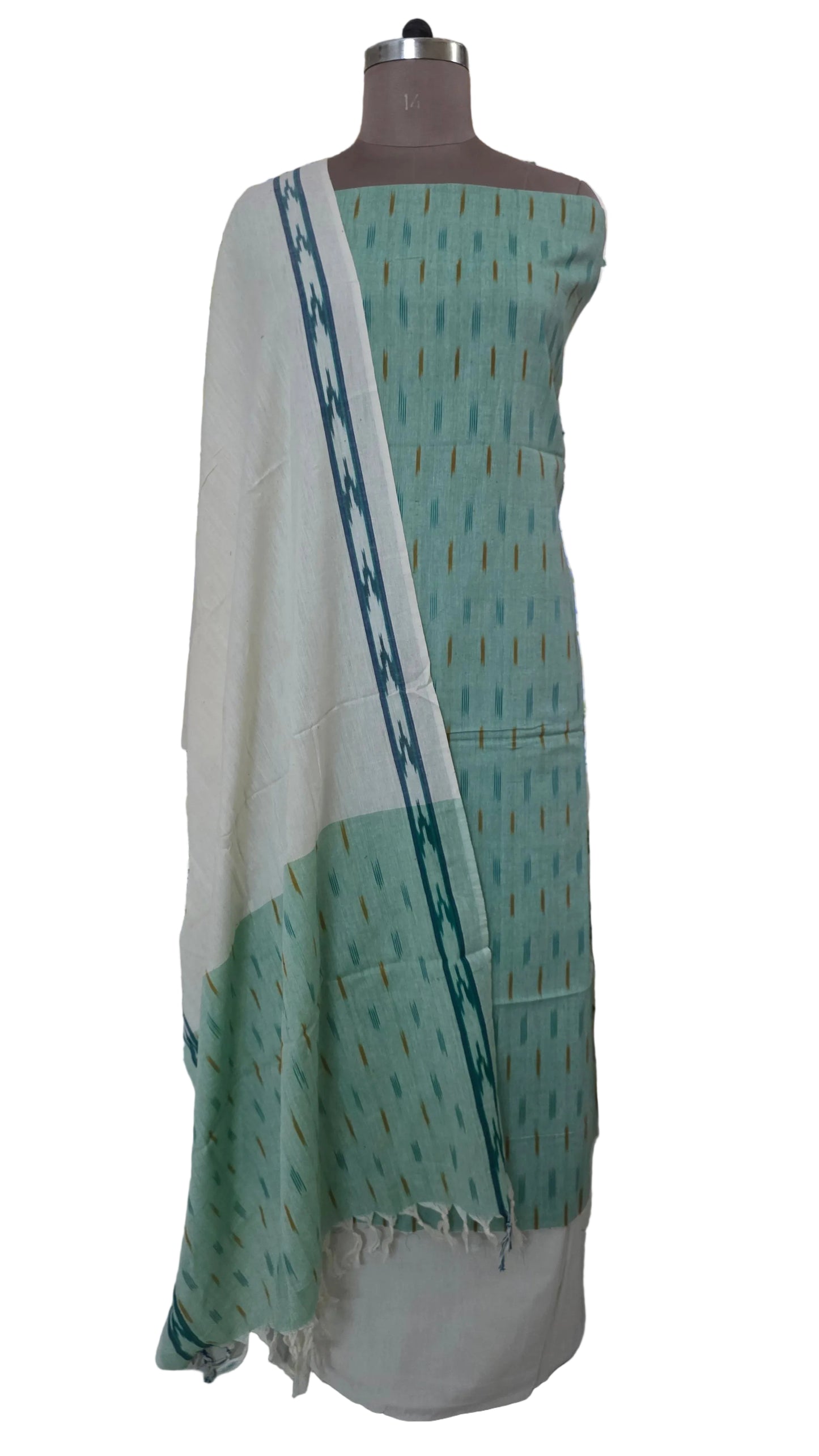 Pochampally Single Ikkat Light Green Cotton Dress Material GIK20