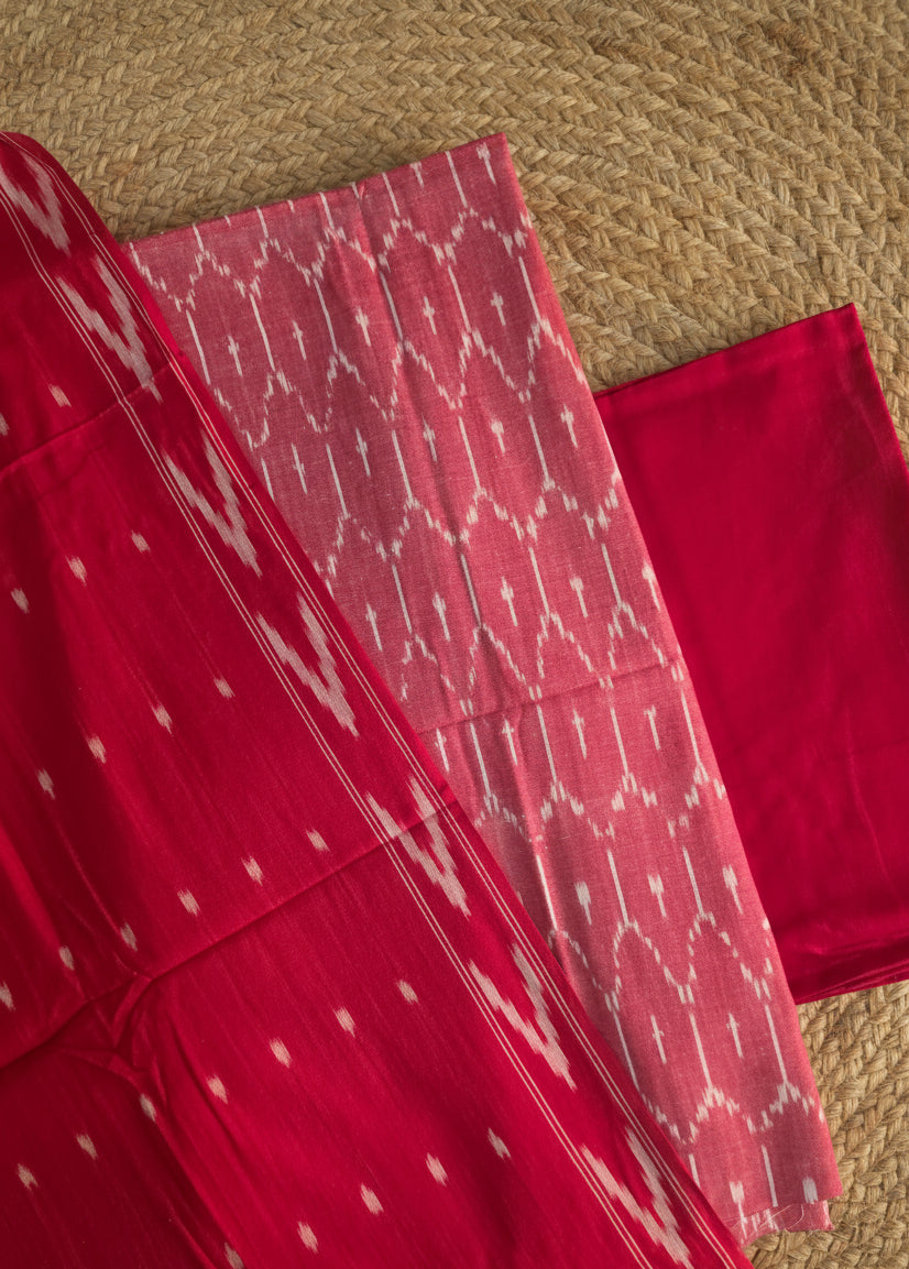 Pochampally Single Ikkat Red Cotton Dress Material GIK23