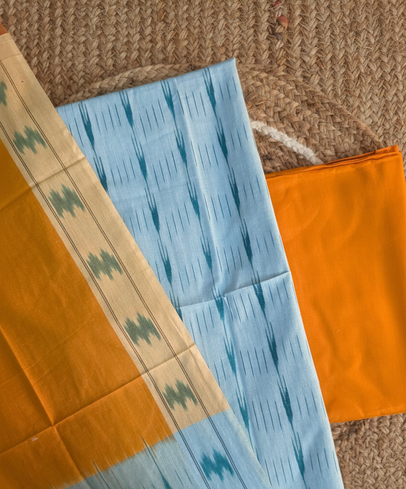Pochampally Single Ikkat powder blue Cotton Dress Material GIK21
