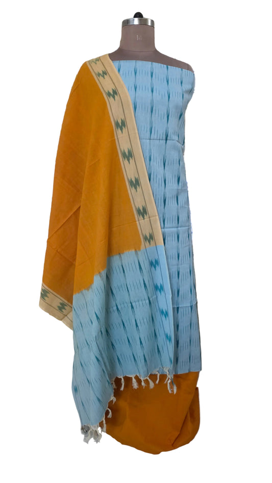 Pochampally Single Ikkat powder blue Cotton Dress Material GIK21