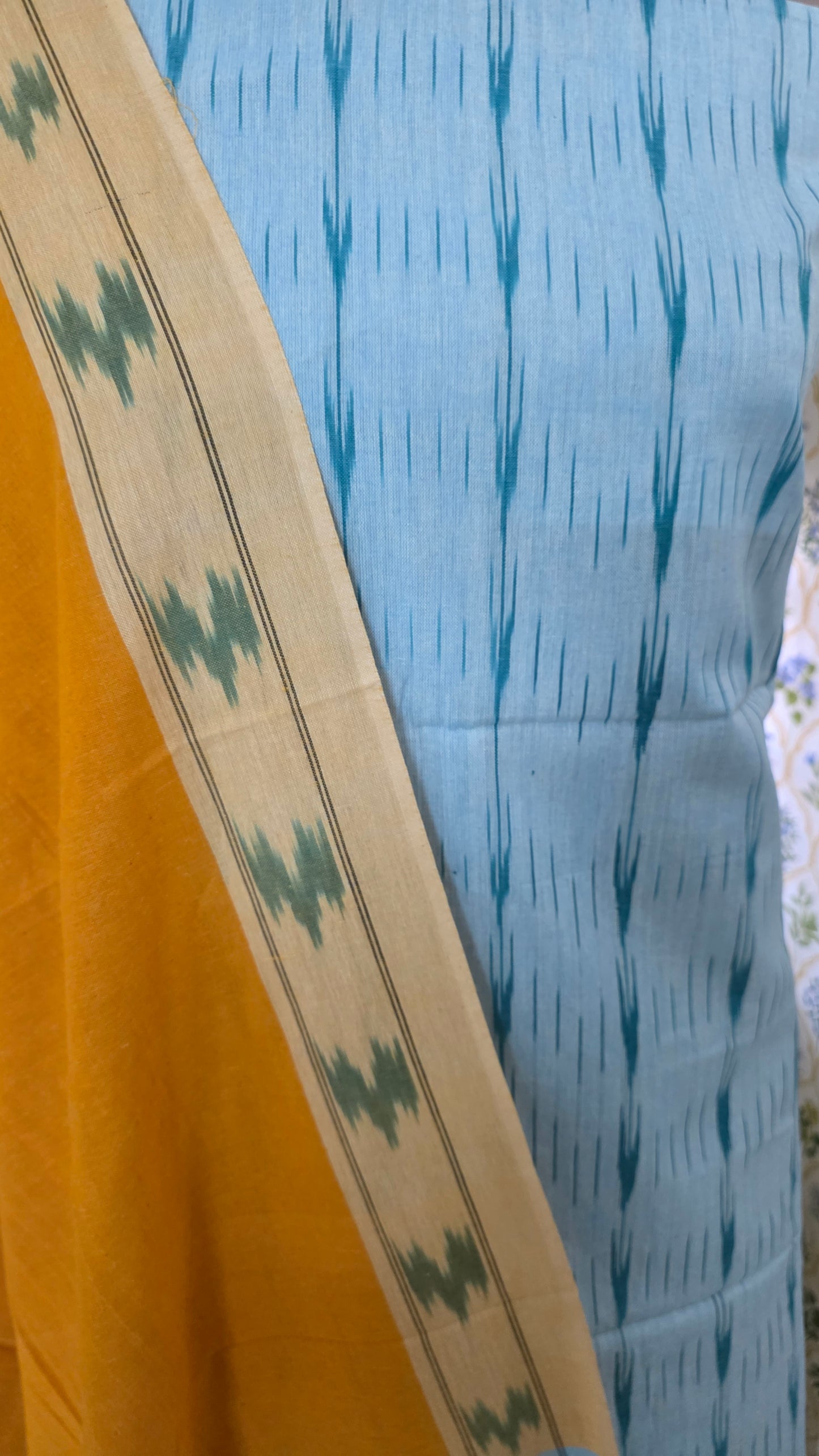 Pochampally Single Ikkat powder blue Cotton Dress Material GIK21