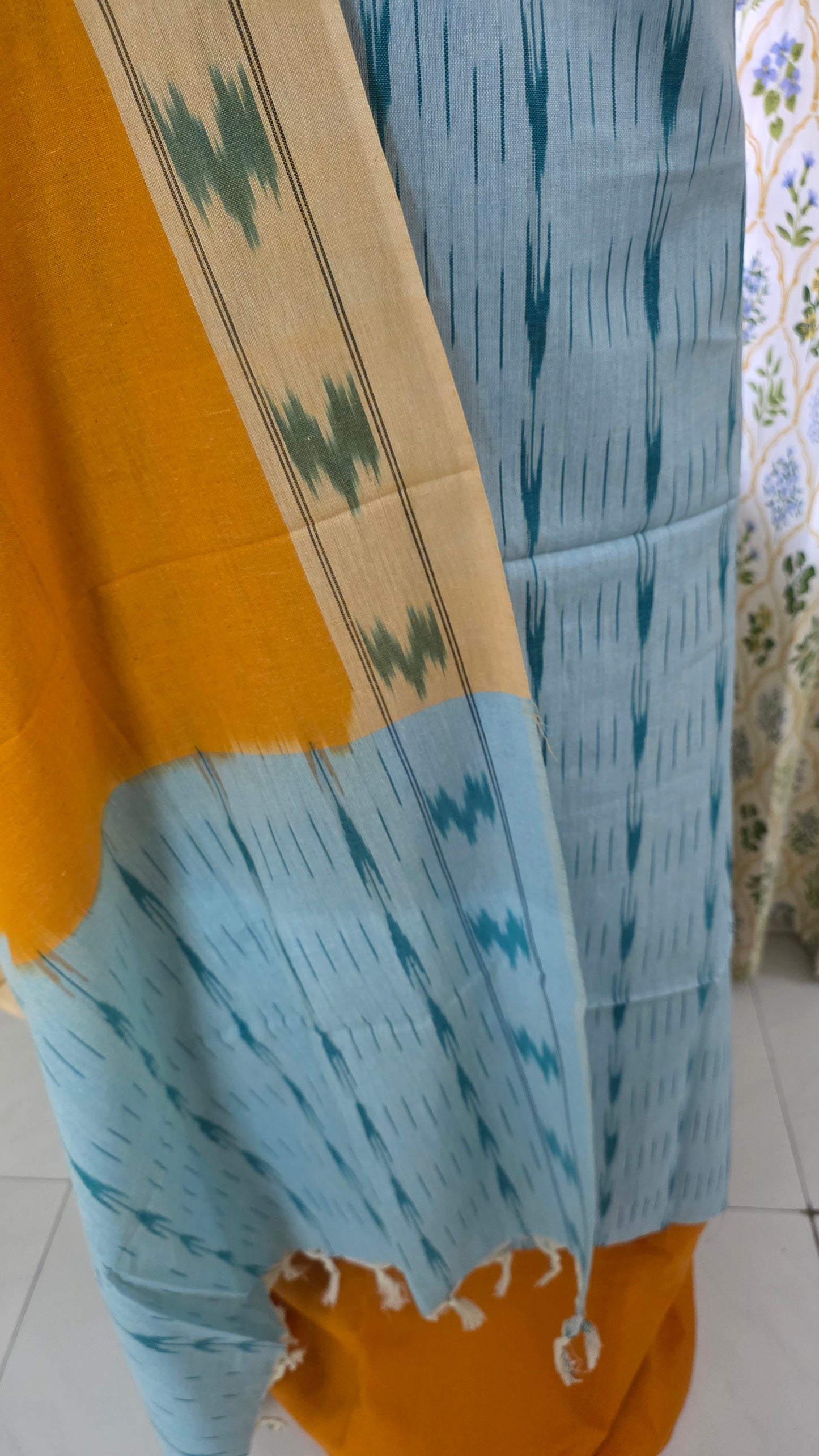Pochampally Single Ikkat powder blue Cotton Dress Material GIK21