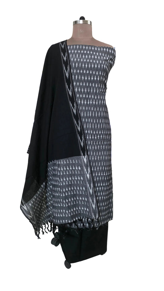 Pochampally Single Ikkat Grey Cotton Dress Material GIK22