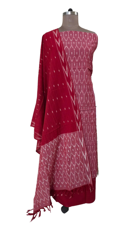 Pochampally Single Ikkat Red Cotton Dress Material GIK23