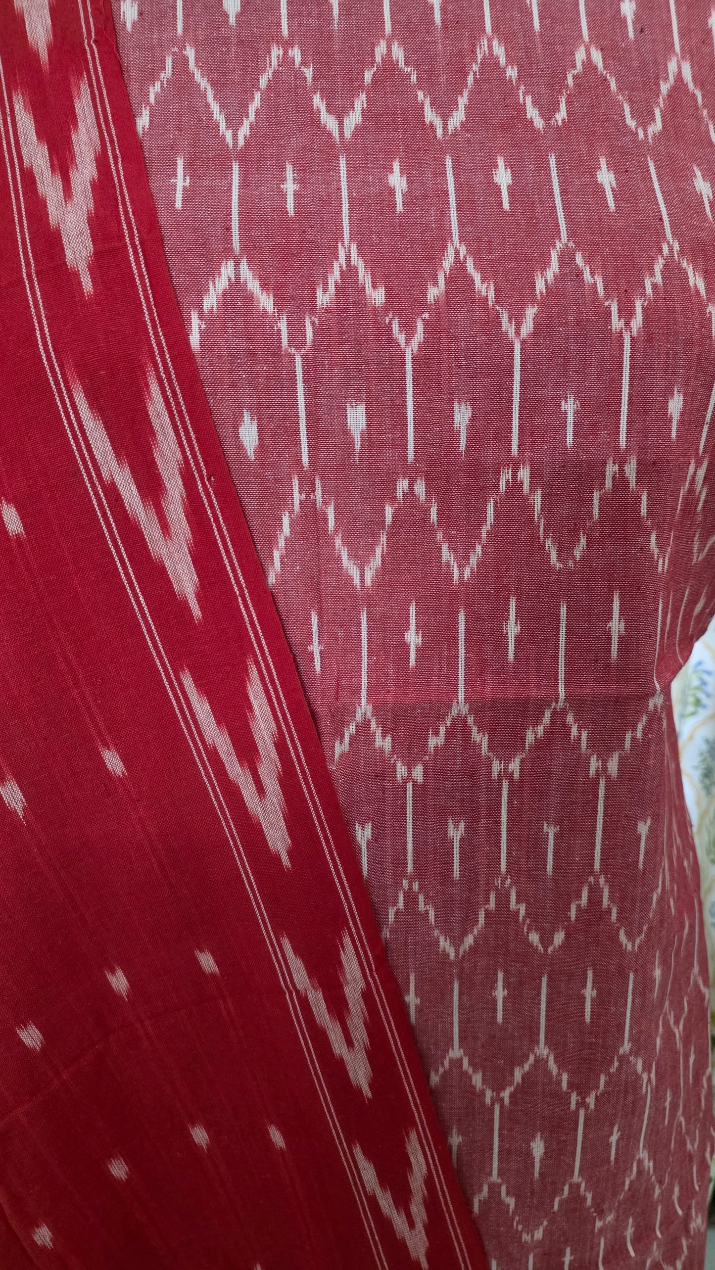 Pochampally Single Ikkat Red Cotton Dress Material GIK23