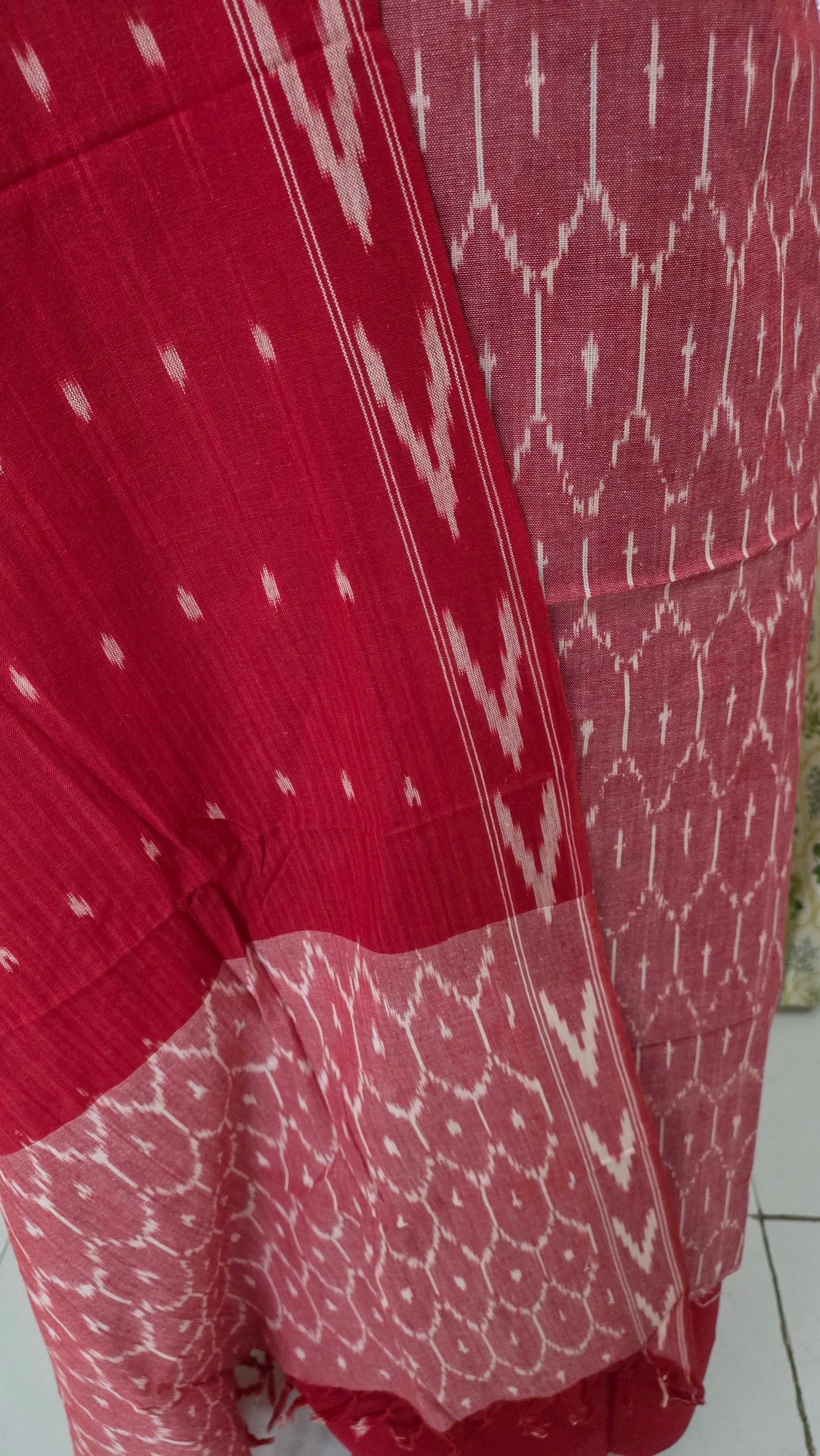 Pochampally Single Ikkat Red Cotton Dress Material GIK23