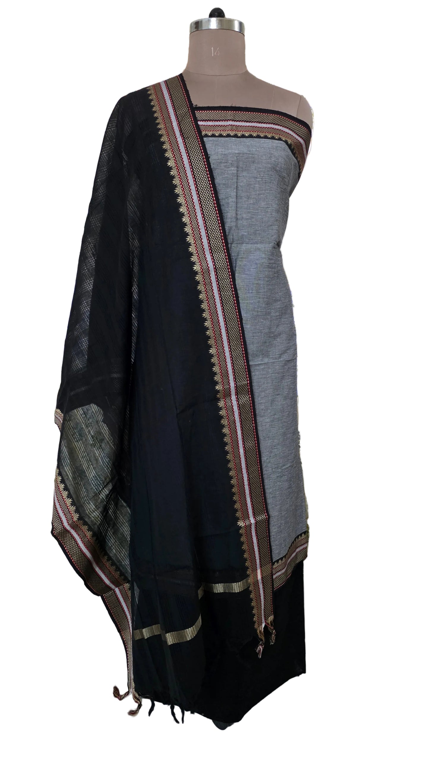 Grey Mangalagiri Handloom Pure South Cotton Suit Dress Material