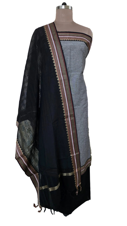 Grey Mangalagiri Handloom Pure South Cotton Suit Dress Material