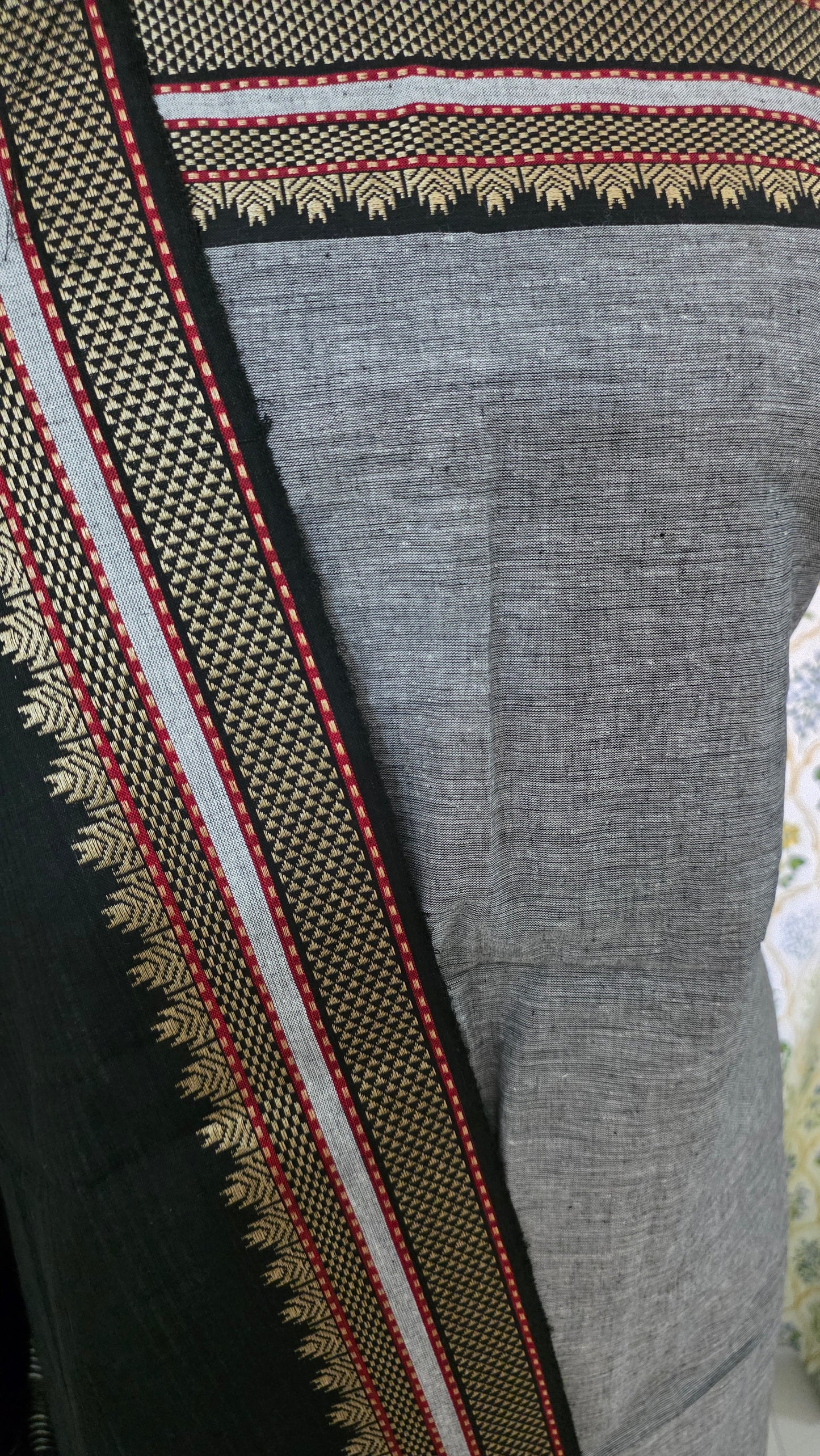 Grey Mangalagiri Handloom Pure South Cotton Suit Dress Material