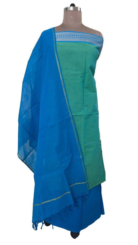 Turquoise Mangalagiri Handloom Pure South Cotton Suit Dress Material