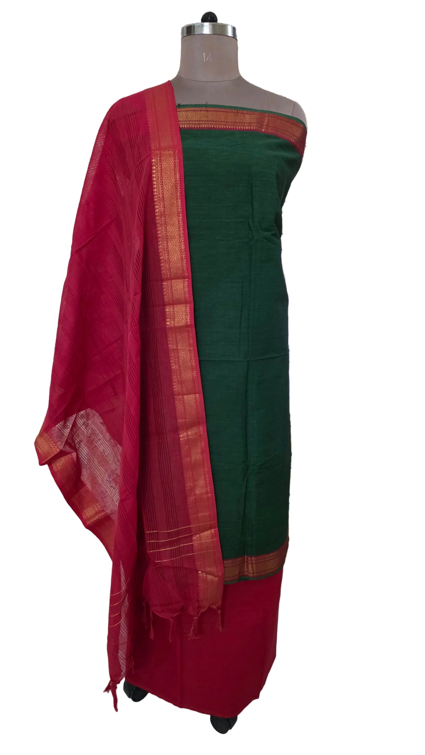 Green Mangalagiri Handloom Pure South Cotton Suit Dress Material