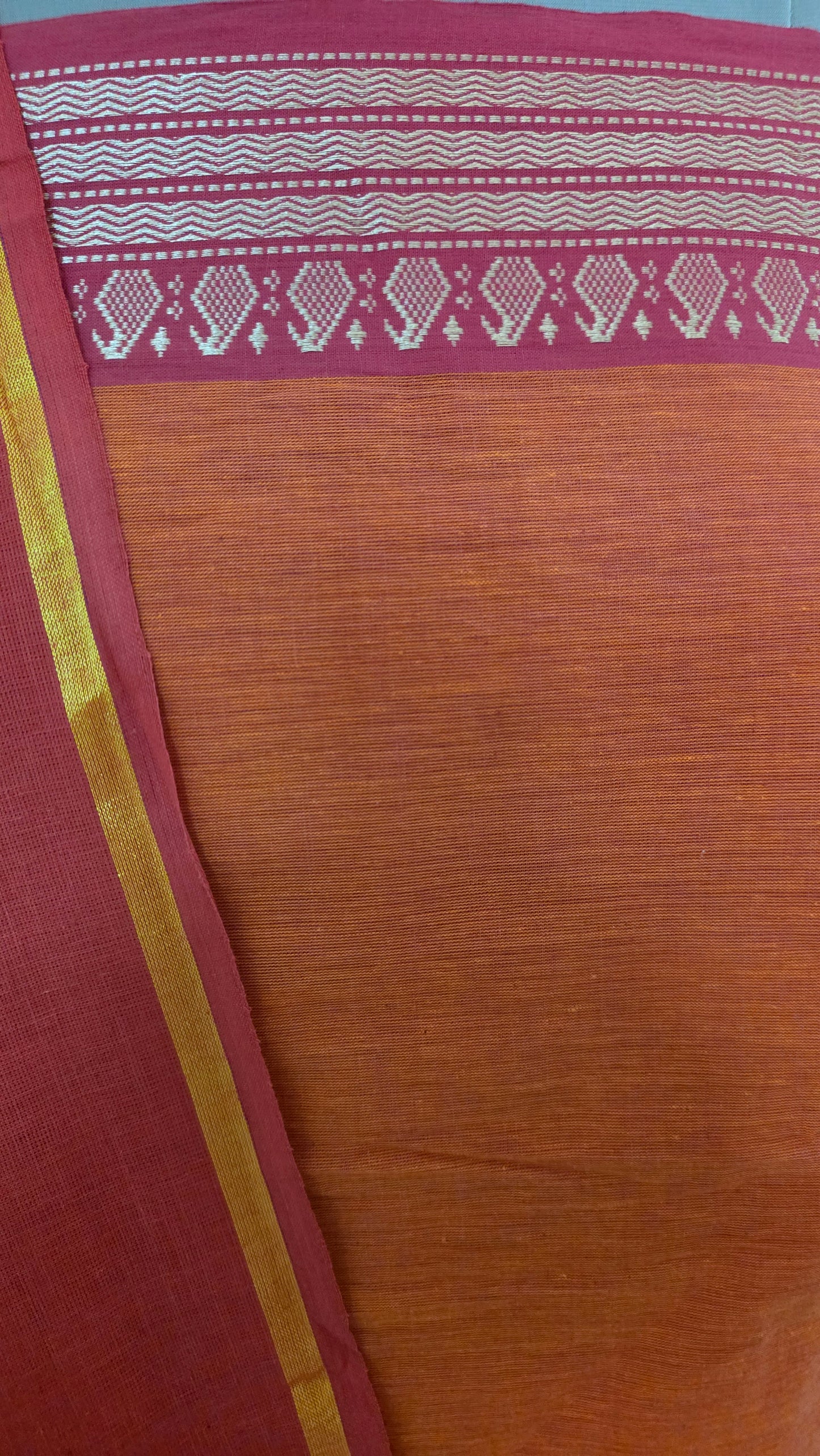 Orange Red Mangalagiri Handloom Pure South Cotton Suit Dress Material