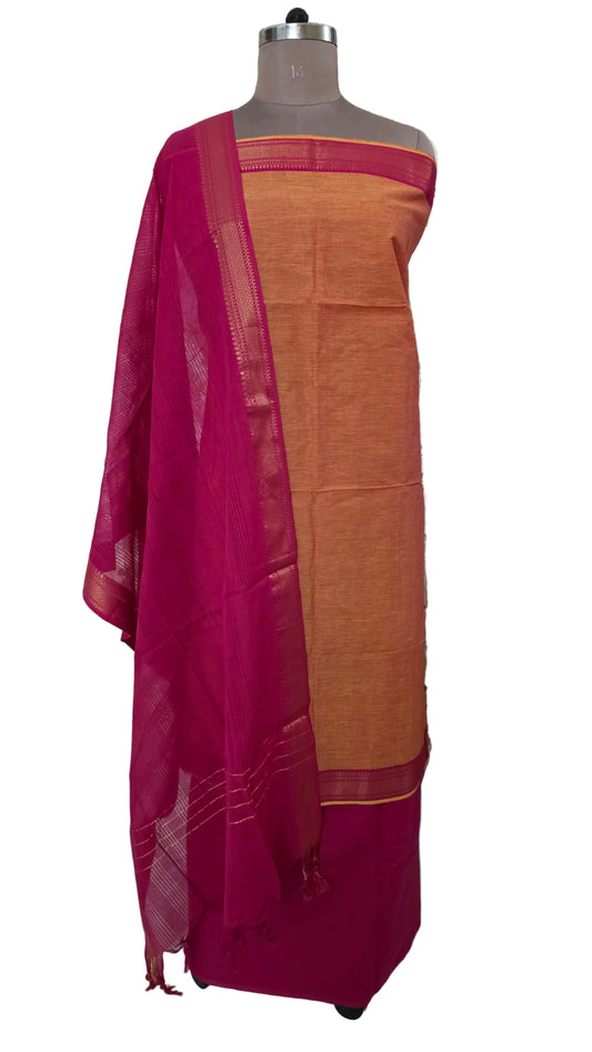 Pink Orange Mangalagiri Handloom Pure South Cotton Suit Dress Material
