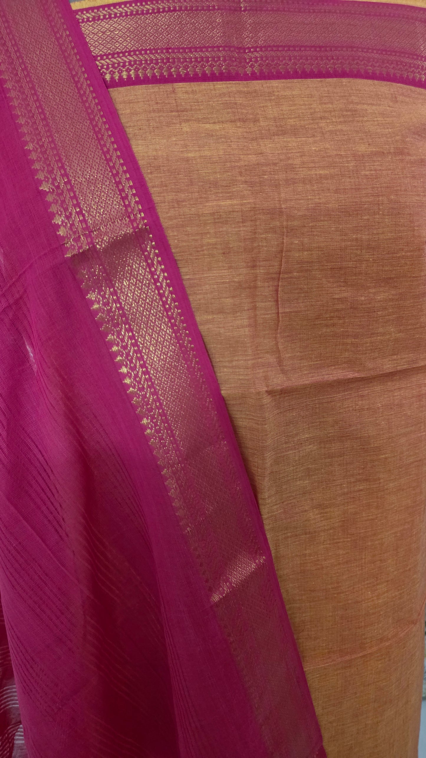 Pink Orange Mangalagiri Handloom Pure South Cotton Suit Dress Material