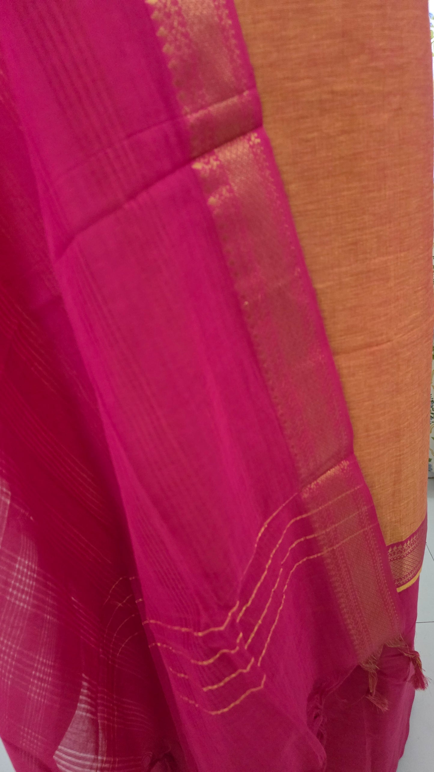 Pink Orange Mangalagiri Handloom Pure South Cotton Suit Dress Material