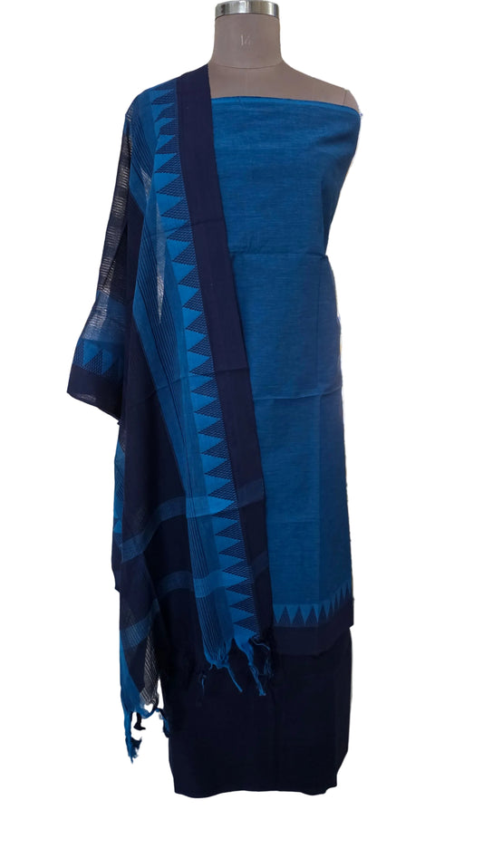 Teal Blue Handloom Pure South Cotton Suit Dress Material
