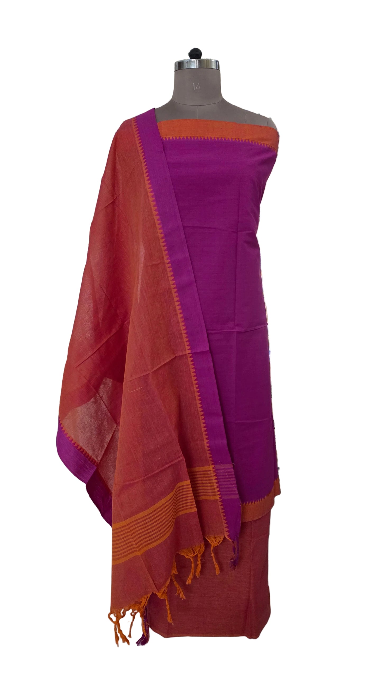 Purple Handloom Pure South Cotton Suit Dress Material