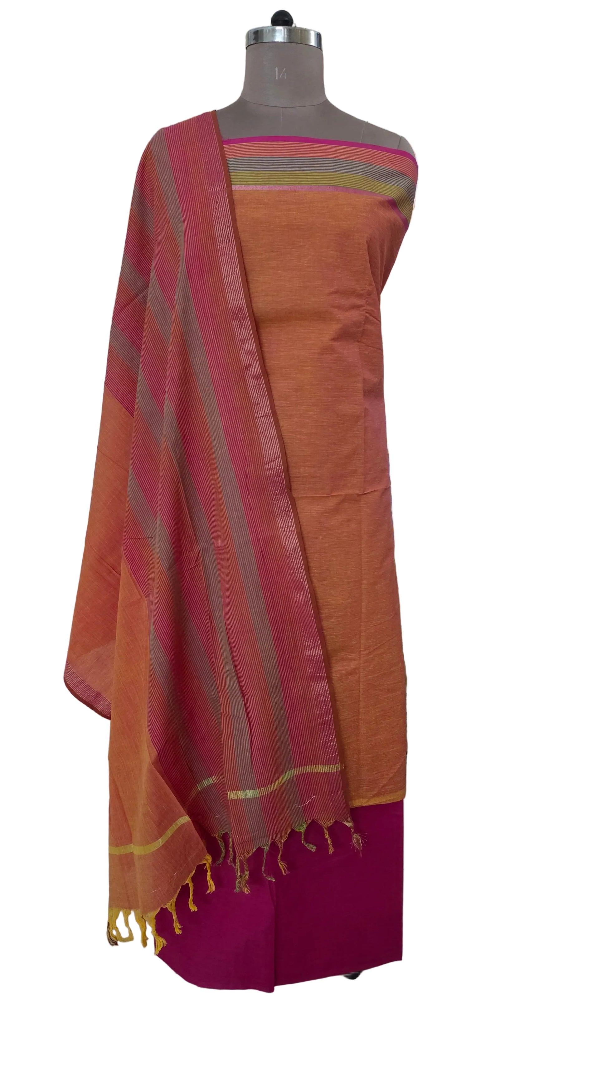 Peach Handloom Pure South Cotton Suit Dress Material