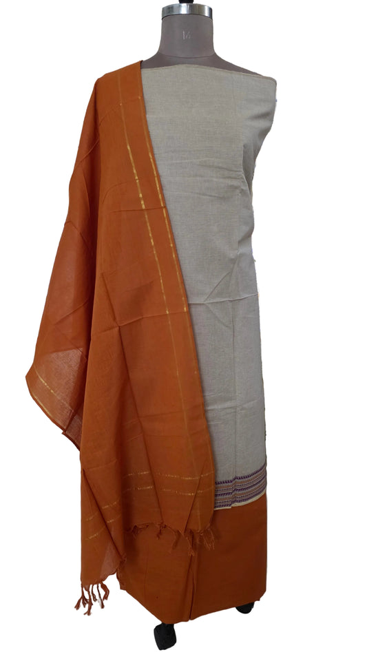 Beige Handloom Pure South Cotton Suit Dress Material