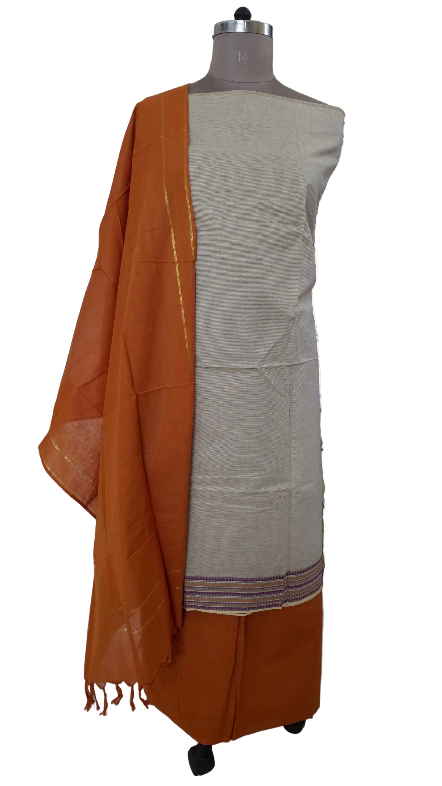 Beige Handloom Pure South Cotton Suit Dress Material