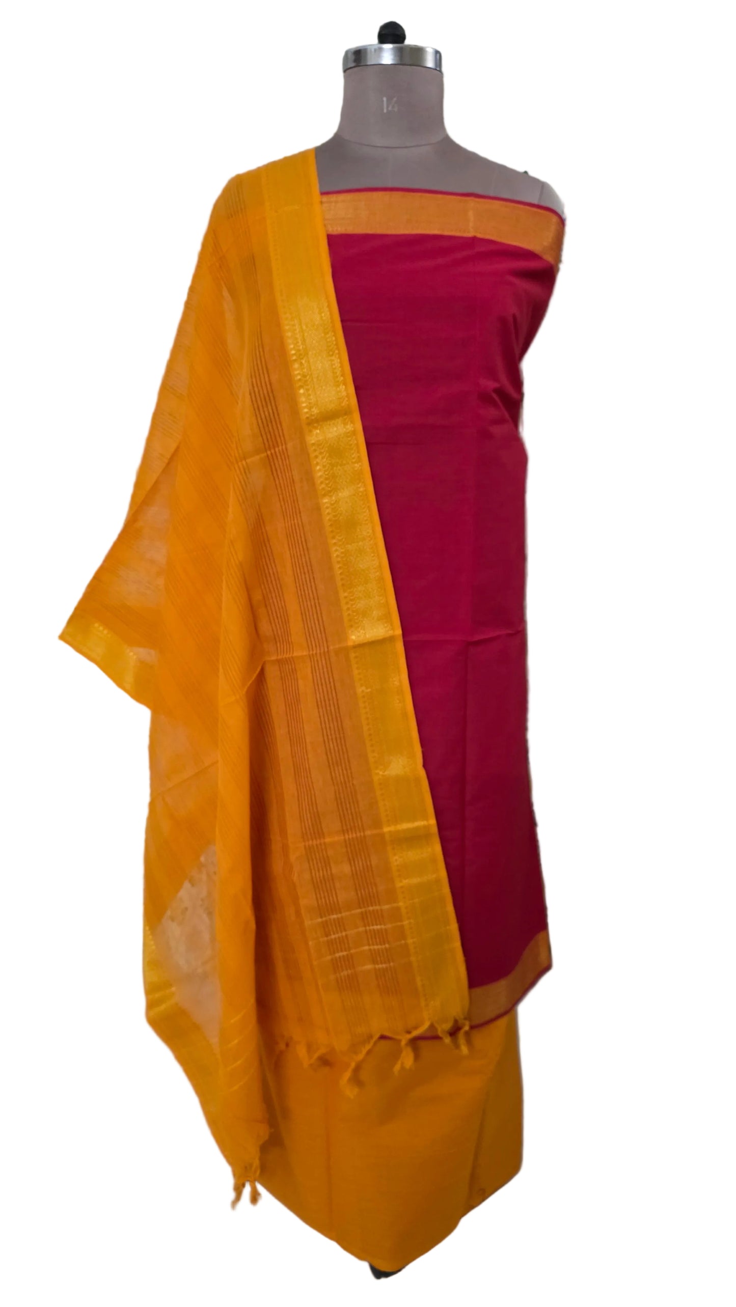 Red Yellow Handloom Pure South Cotton Suit Dress Material
