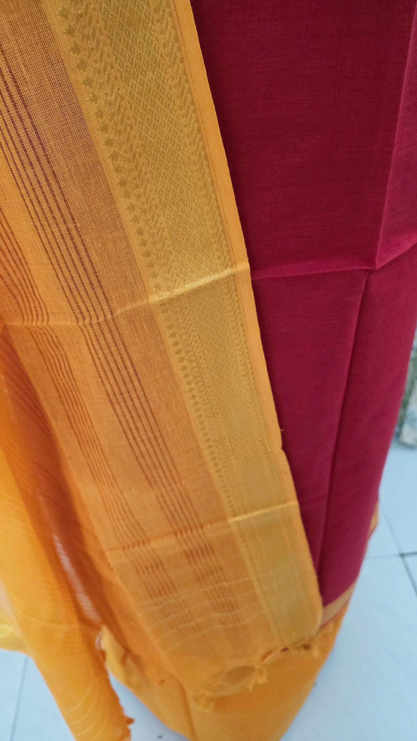 Red Yellow Handloom Pure South Cotton Suit Dress Material