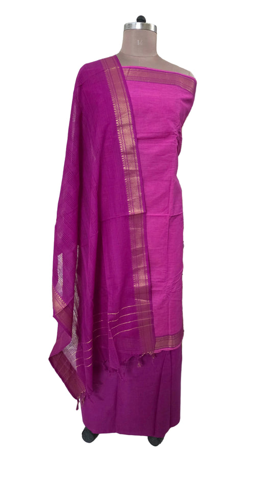 Magenta Pink Handloom Pure South Cotton Suit Dress Material