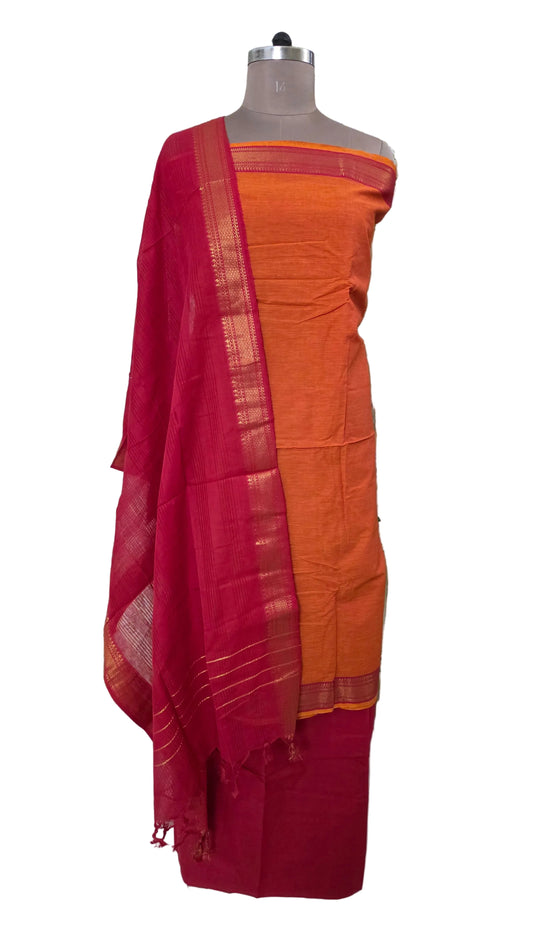 Orange Handloom Pure South Cotton Suit Dress Material