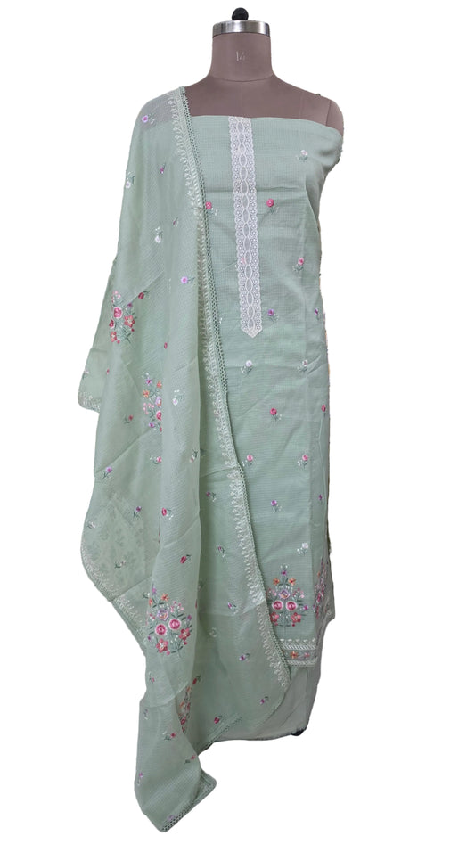 Light Green three piece Kota embroidered suit dress material