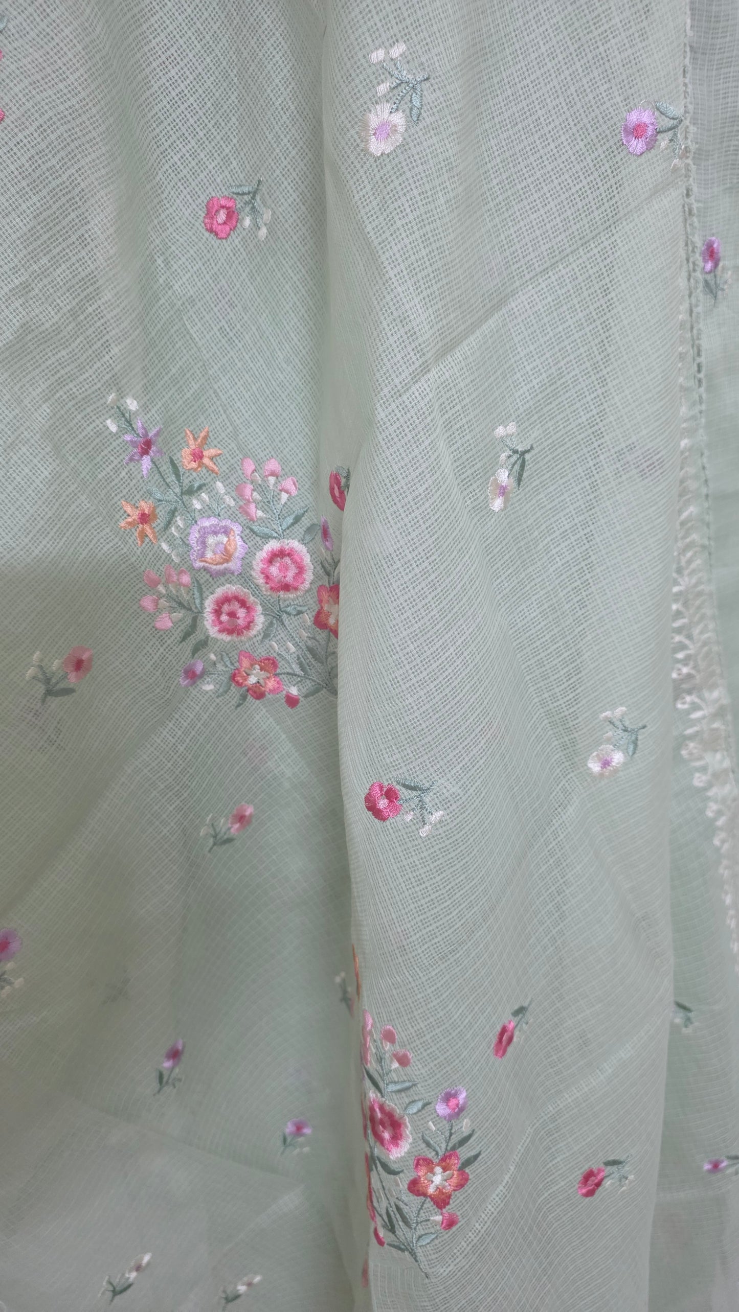 Light Green three piece Kota embroidered suit dress material