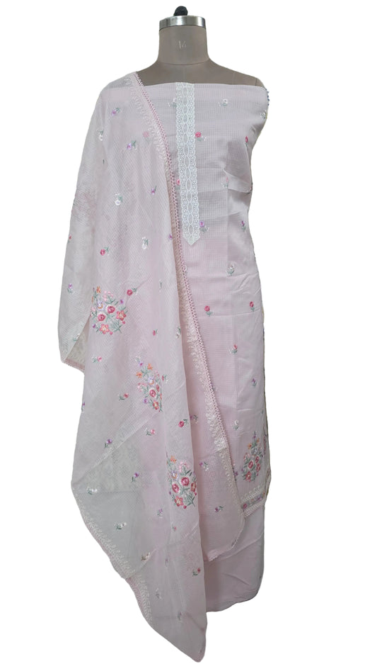 Pastel Pink three piece Kota Cotton embroidered suit dress material