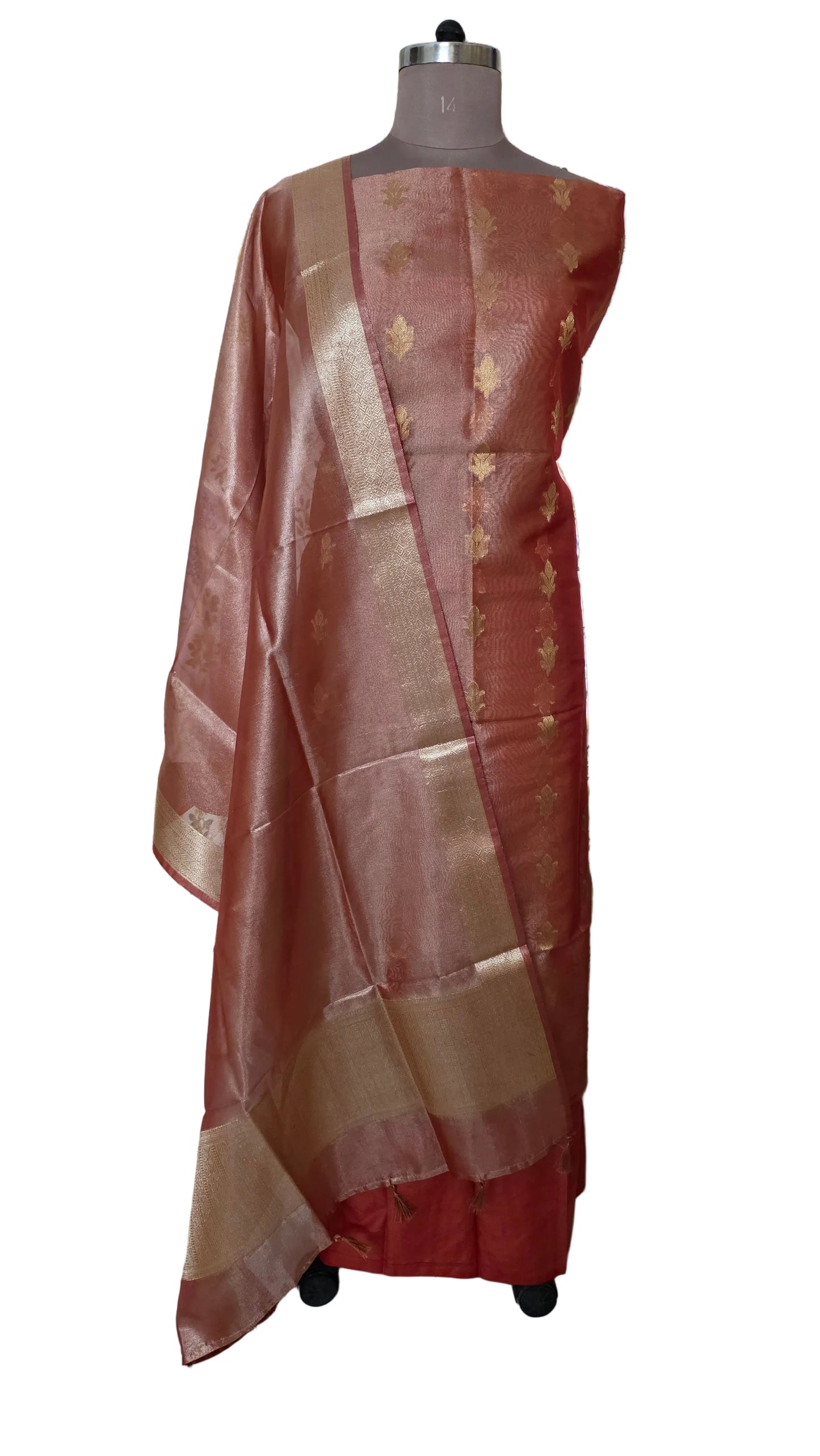 Banarasi Tissue Silk Copper Shade three Piece Dress Material Suit Set