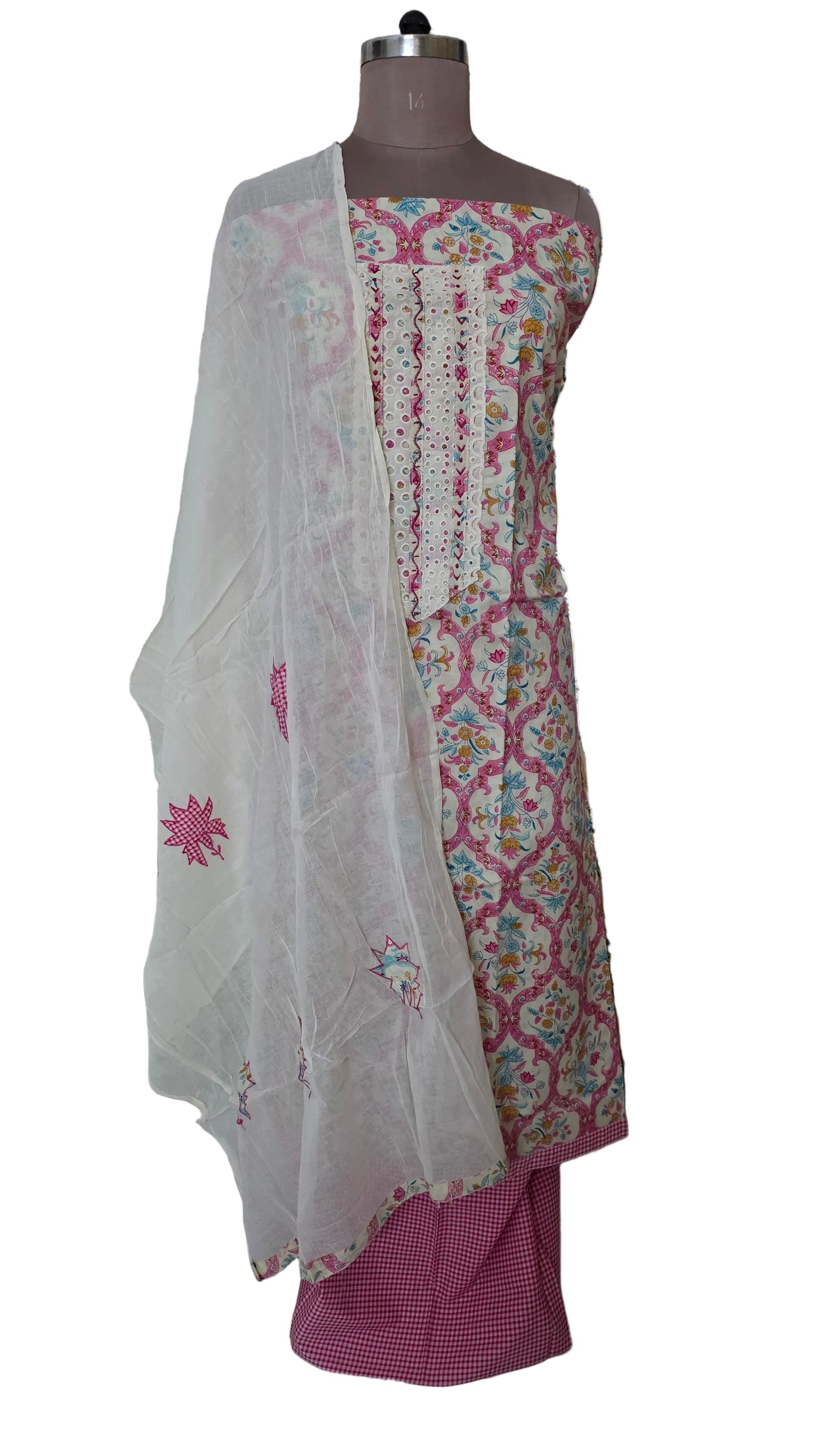 Pure Cotton Hakoba Panel Printed suit dress material with applique Dupatta