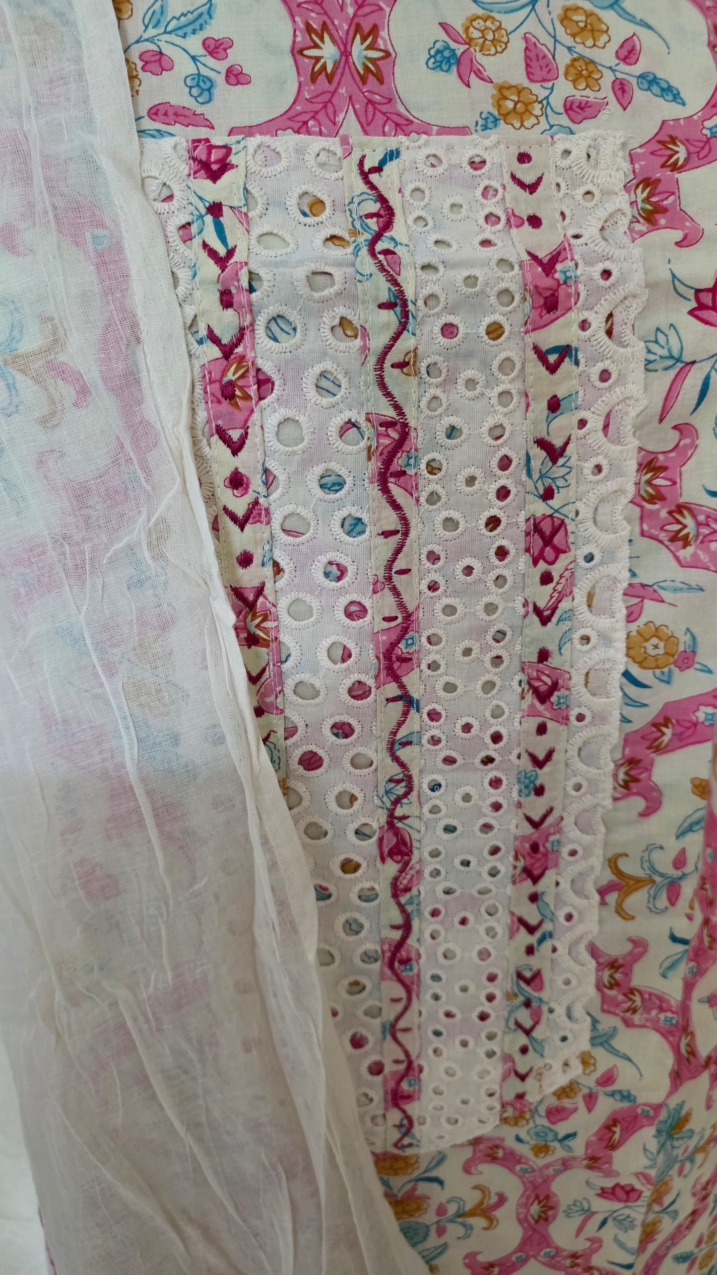Pure Cotton Hakoba Panel Printed suit dress material with applique Dupatta