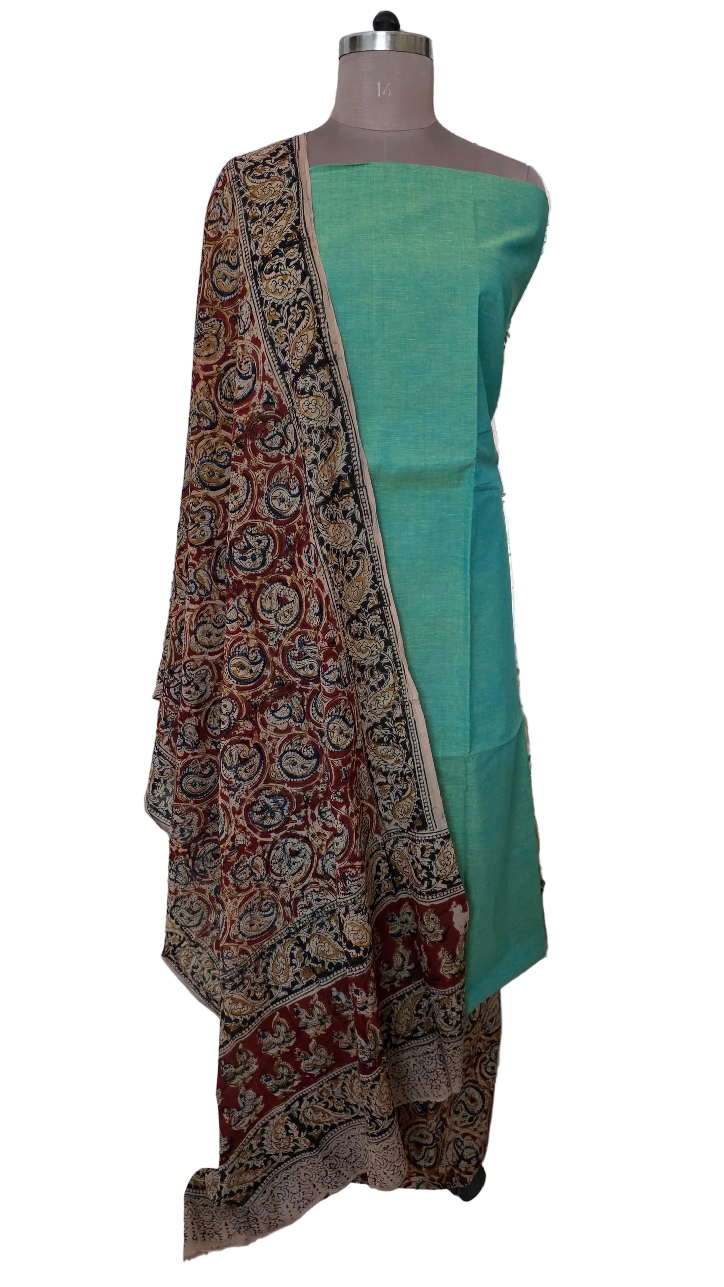 Turquoise Kalamkari Salwar Kameez Dress Material
