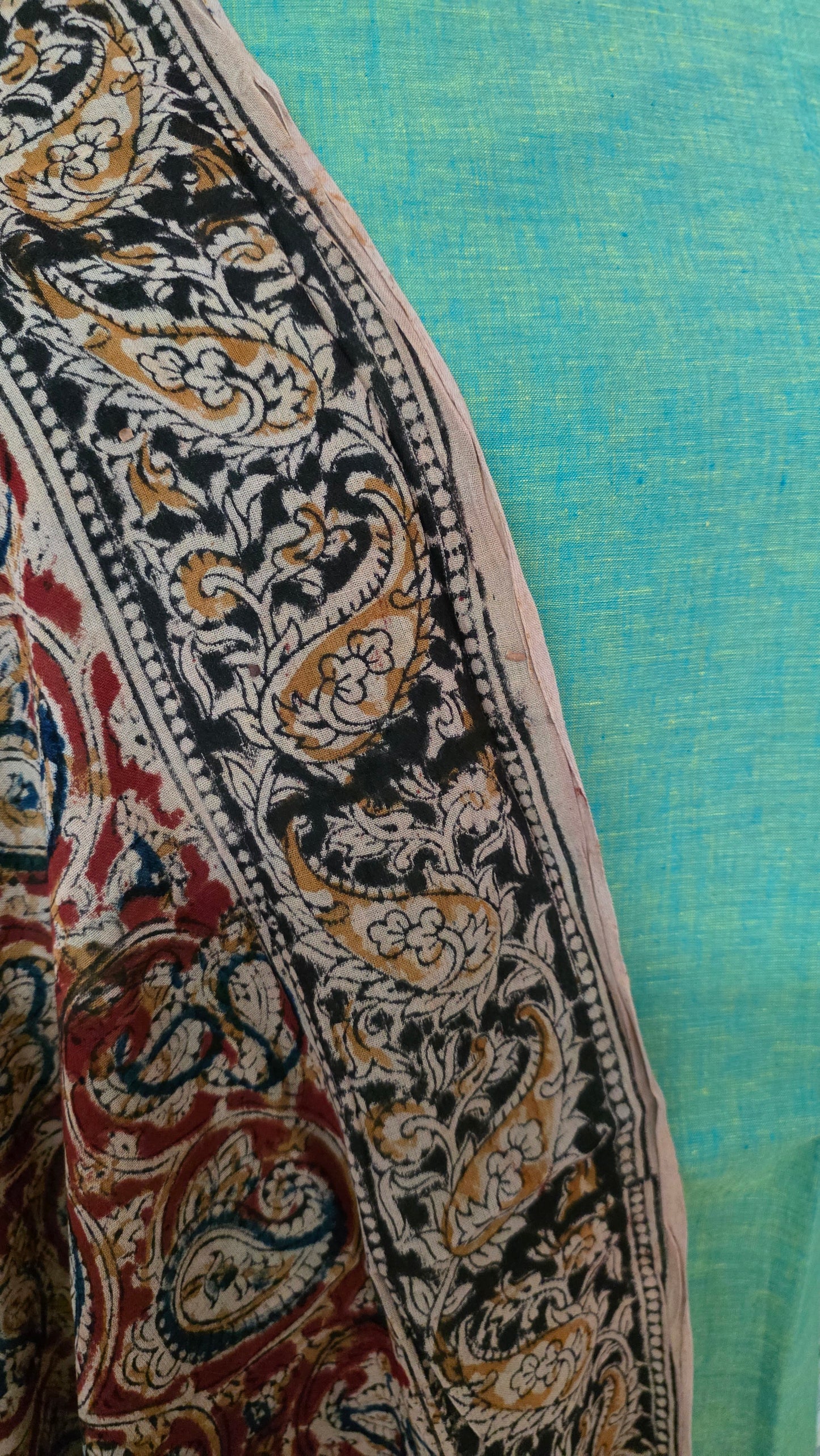 Turquoise Kalamkari Salwar Kameez Dress Material