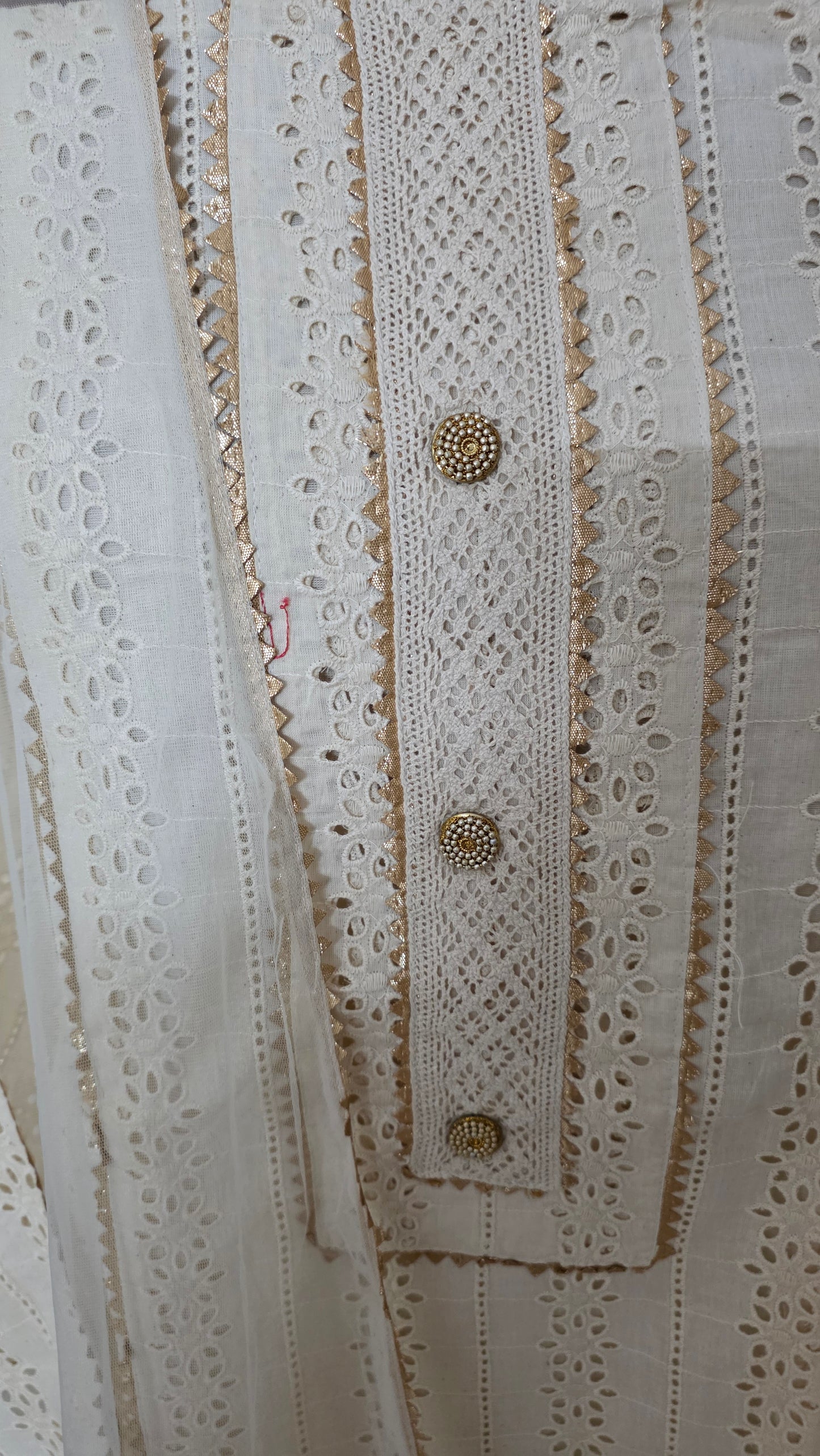 Pure Cotton Cream Hakoba laser cut suit dress material
