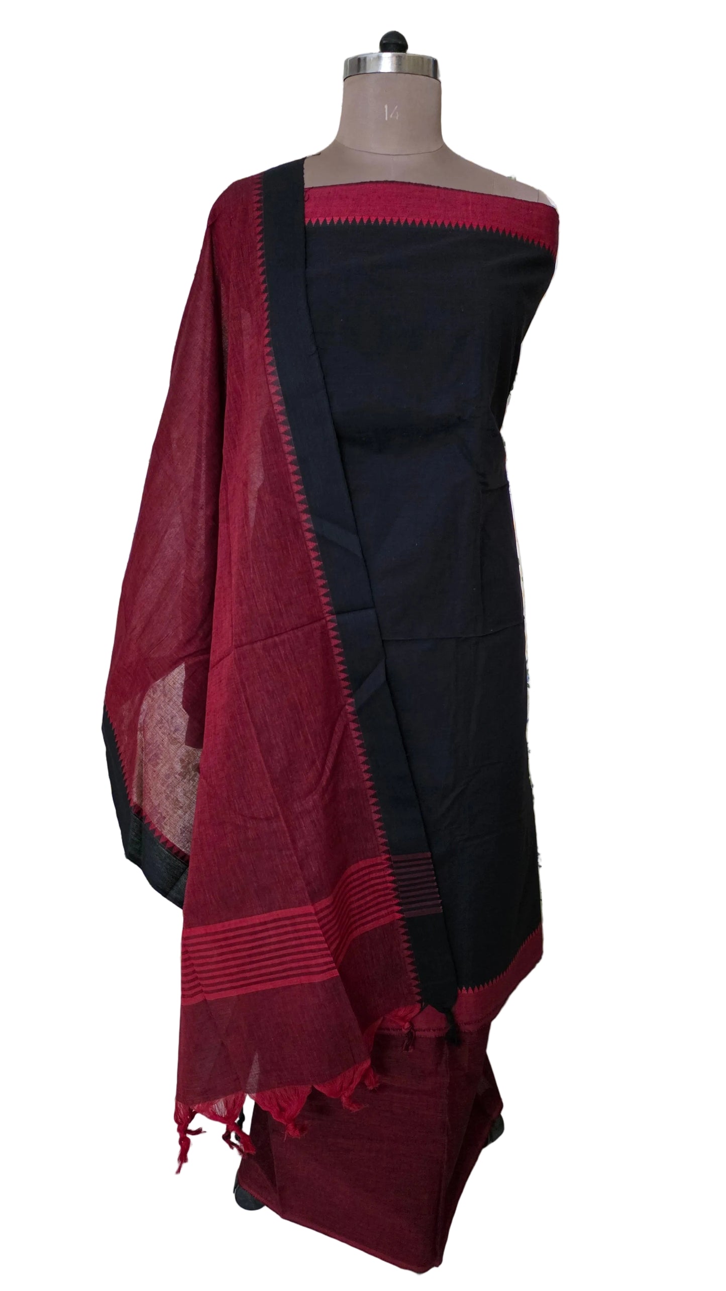 Black Maroon Handloom Pure South Cotton Suit Dress Material
