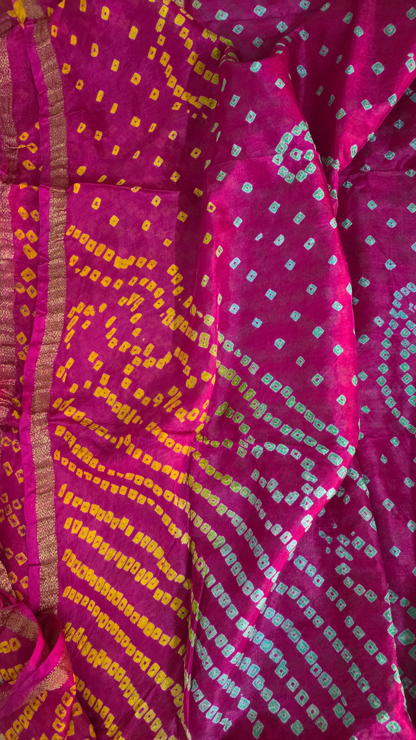 Pink Bandhani Bandhej Printed Art Silk Saree KCBAN08