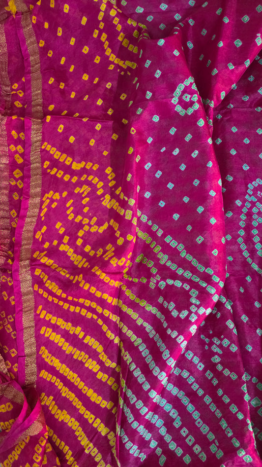 Pink Bandhani Bandhej Printed Art Silk Saree KCBAN08