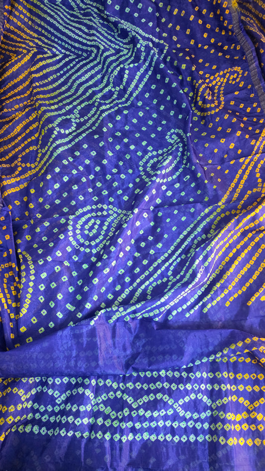 Blue Bandhani Bandhej Printed Art Silk Saree KCBAN06