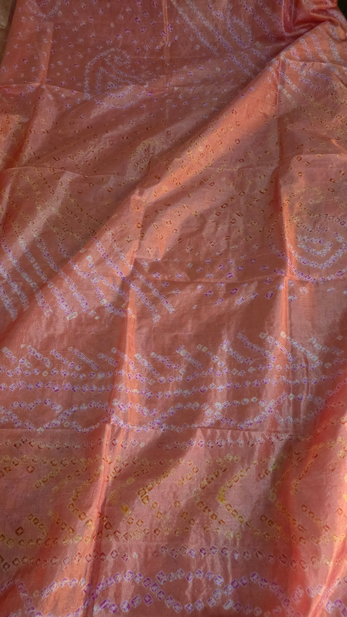 Peachy Orange Bandhani Bandhej Printed Art Silk Saree KCBAN02