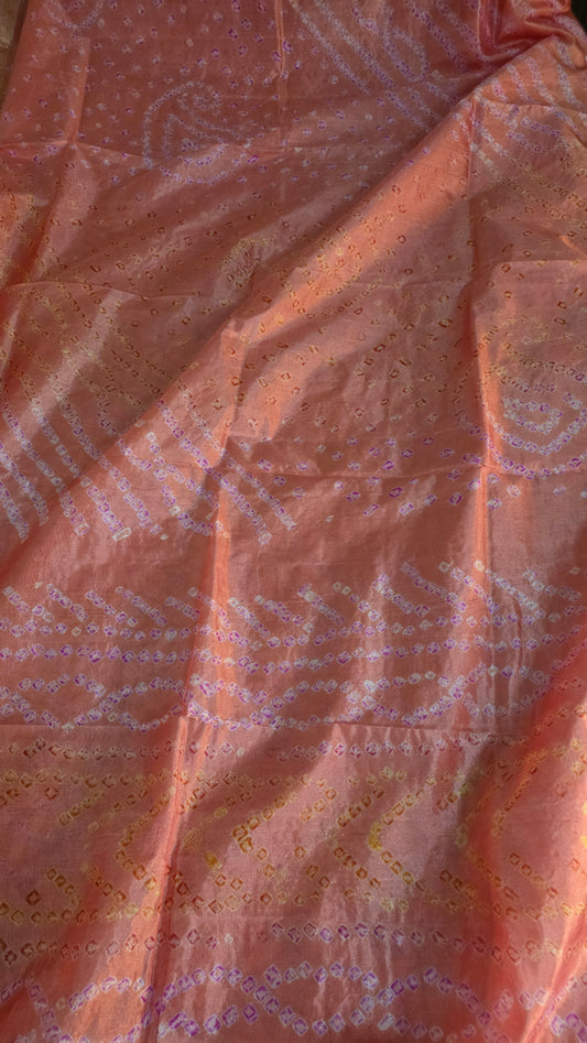 Peachy Orange Bandhani Bandhej Printed Art Silk Saree KCBAN02