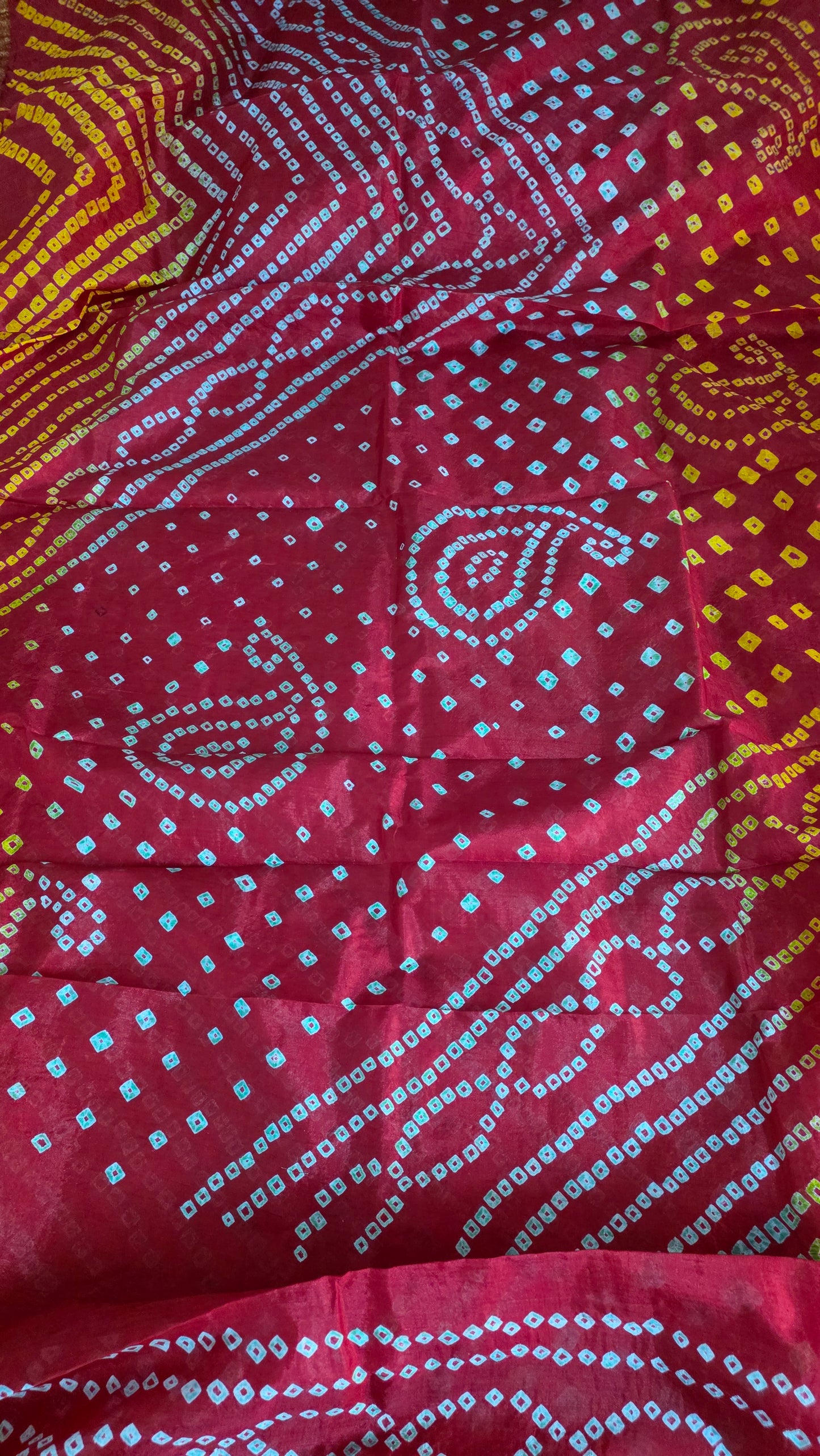 Red Bandhani Bandhej Printed Art Silk Saree KCBAN03