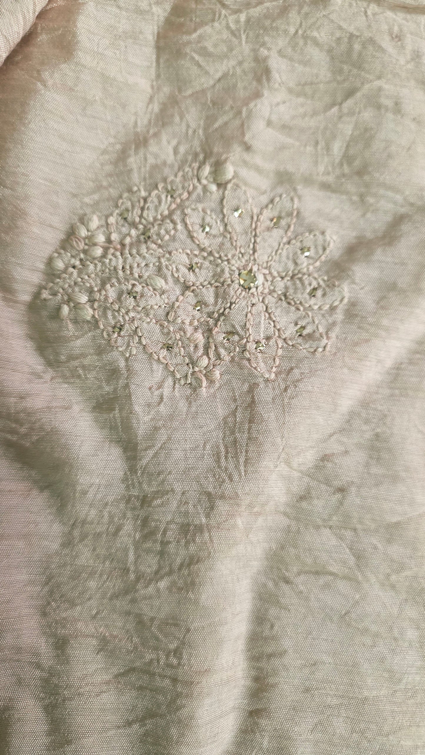 Chikankari Hand Work Mul Chanderi Golden Beige Saree
