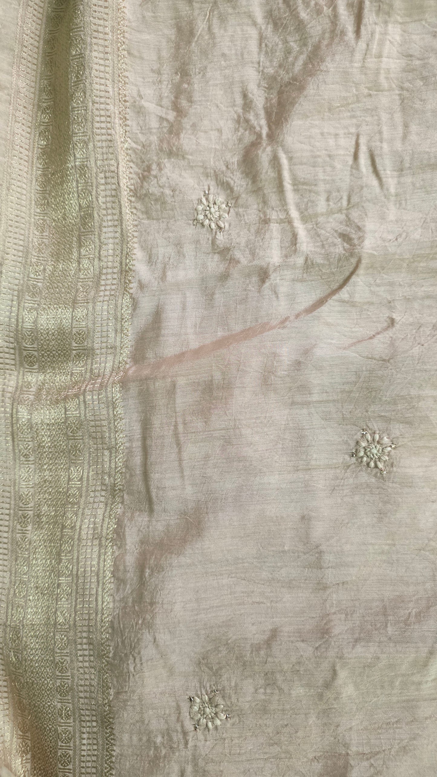 Chikankari Hand Work Mul Chanderi Golden Beige Saree